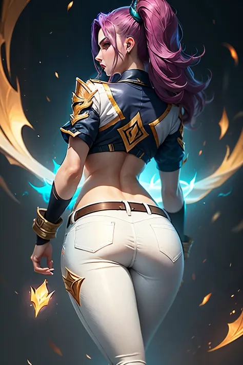 kaisa league of legends, kaisa kda all out, white pants, that&#39;s why, black ponytail hair, posse sexy, super detaill, high re...