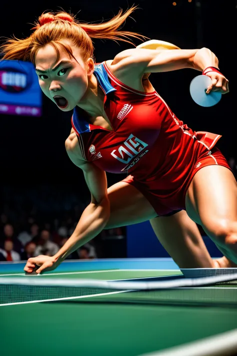 ((Highest quality)), (detailed),Table tennis,Someone smashing with all their might,woman