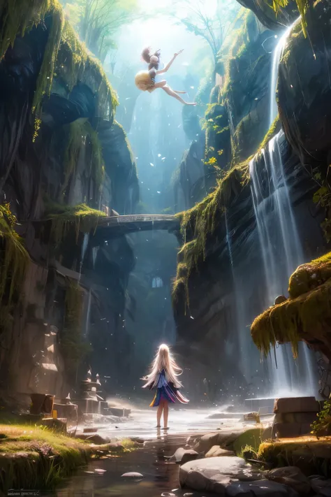 "In the heart of the amazing cave, Girl with flowing hair explores breathtaking underground cave. She is surrounded by giant, Sparkling Gems, Its vibrant colors give off a magical charm.. The play of light and shadow adds depth and mystery to the scene..