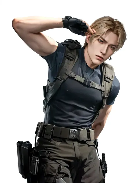 arafed image of a man in a vest and a gun, attractive androgynous humanoid, video game character, johan liebert, xqc, female lead character, john park, male character, sakimichan, by Yang J, androgynous male, androgynous person, official character art, sol...