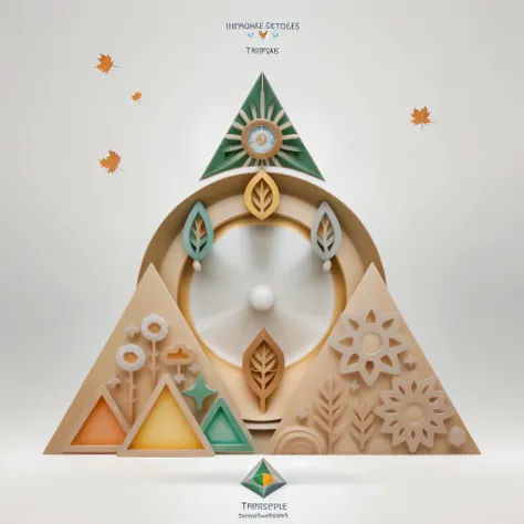 triangular logo for the Information System Expo (ISE) 2025 at ITS, inspired by the theme The Symphony of Seasons: Harmonizing Innovation and Nature. The triangle should resemble a 3D, slightly rounded triangular shape with a smooth, polished finish. Inside...