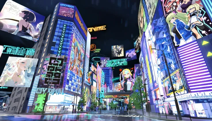 Anime City at night with its glowing neon signs and billboards, Detailed pictures of the virtual world, Cyberpunk Gunma Prefecture, cyberpunk streets in japan, In Cyber City, Tokyo Anime Scene, Cyberpunk Hiroshima, In Cyberpunk City, In Cyberpunk City, Ani...