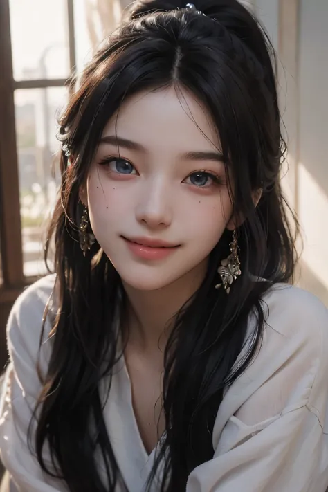 Best Quality, masutepiece, 超A high resolution, (Photorealistic:1.4), Raw photo, 1girl in, kｰpop idol, Long hair ponytail, Indoor, Summer noon,Detailed eyes,(realisticeyes),delicated face,realskin,detailed hairs,Detailed skin,Beautiful face,Smiling、((Beauti...