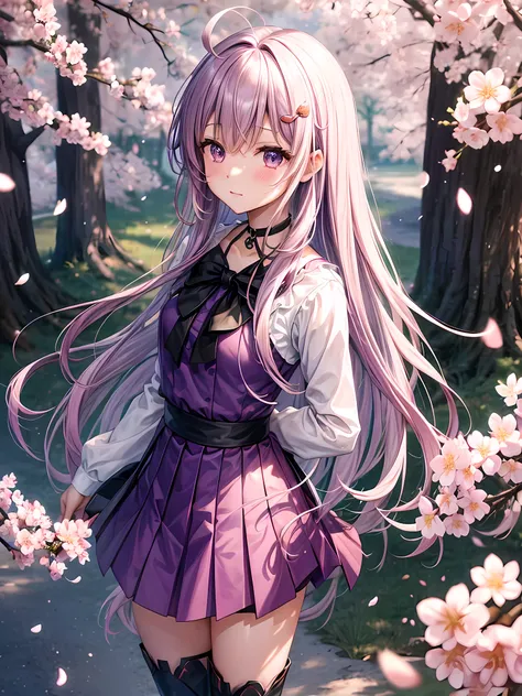 Shrinkage rate, Depth of written border, Highest quality, Yuitsuki Yukari, Long Hair, A lovely windy day, alone, View your viewers, Speckled sunlight,Cherry blossom petals, Standing position, look back, Shrinkage rate, Depth of written border, Highest qual...