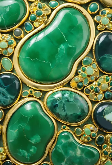 green，gold inlaid jade，abstract glass pattern, indigo, marble，lots of stones，