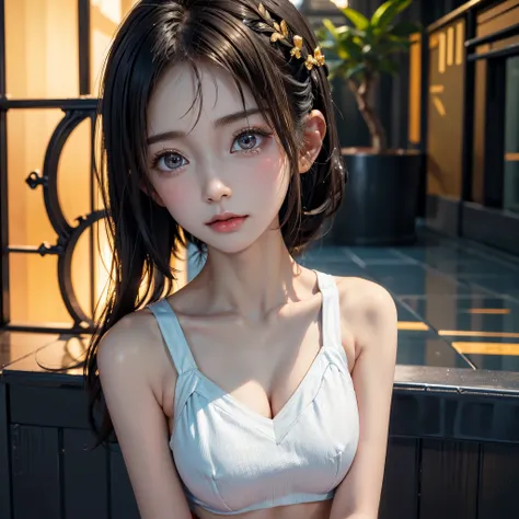 One Girl，(とてもcute少女:1.3)，masterpiece，Highest quality，High resolution，Symmetrical，Straight，Photorealistic，RAW Photos，Ray Tracing，Physically Based Rendering，beautiful girl，(:1.3)，cute，Big eyes，(detailed pupils:1.2)，(The face is facing straight ahead:1.3)，Bod...