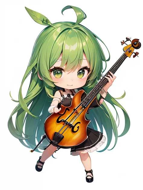 (((Metal Band)))、The view from the live house、Green-haired chibi character、Green hair and long hair、A small character playing while standing on both feet、A beautiful depiction using tens of thousands of colors、masterpiece、Ultra HD、super high quality、8k、(((...