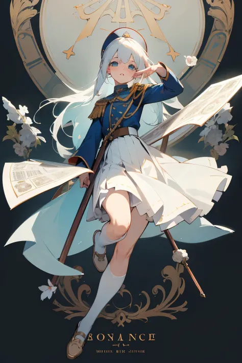 (Highest Resolution, clear_image), Highest quality, masterpiece, Very detailed, Semi-realistic, Beautiful illustrations,  Cute , (Conversion Sequence), White military uniform, Military uniform and skirt,White knee-high socks,Russia, White girl, Tarot Cards...