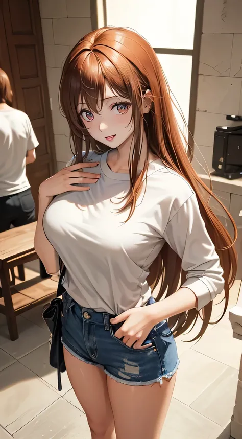 ((The viewer is looking at the woman from above at an angle.)), ((Feeling scared)), ((Putting a hand to your mouth)),((sorrow, tears))One person,(Highly detailed skin),Curvy,,Beautiful breasts,((Large Breasts)),((slender)), (Best image quality,(8k),Ultra-r...