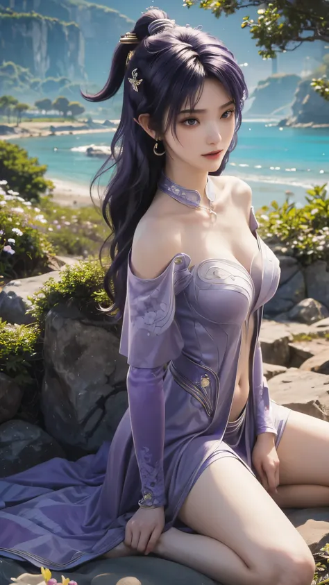 (((original photo , Extremely detailed, best quality, high resolution, solitary,)))

rest、(Compared:1),  whole body、 View from directly above, Lying in the garden, back to the floor、

rest、 (((Purple Hair Beach Waves ))), (((cosmetic))),Large Breasts,F罩杯

...