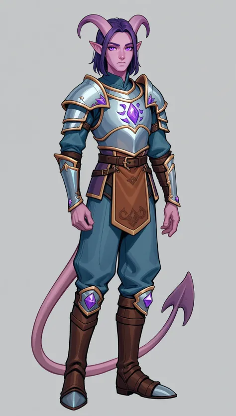 score_9, score_8_up, score_7_up, score_6_up, score_5_up, score_4_up, BREAK source_furry, rating_safety,
Tiefling, half demon, male, purple eyes, tall slim athletics body, medieval paladin armor, fullplate armor and pants and boots, solo, simple background