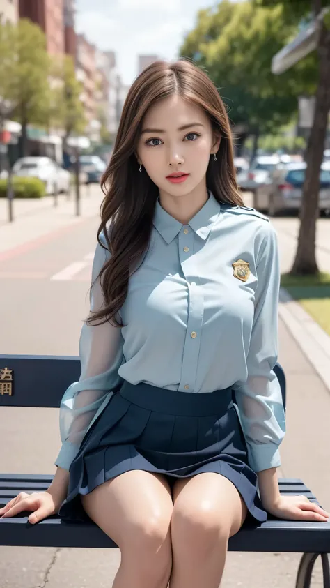 ((Policewoman sitting on a park bench)),Highest quality work,Live-action work,Ultra Premium Graphics,8K HD CG Works,High Quality Graphics,High-definition CG works,10x pixels,Ultra-fine detail：1.1,High level of technical detail：1.1 Photorealistic,Natural li...