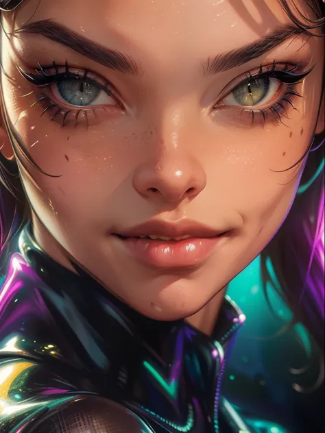 ((close-up face)). catwoman from dc comics, masterpiece, best quality, realistic, detailed, detailed face, intricate, vivid colo...