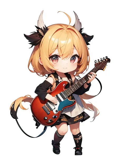 (((Metal Band)))、Cute and soothing character、A chibi character playing the electric guitar at high speed、A beautiful depiction using tens of thousands of colors、masterpiece、Ultra HD、super high quality、8k