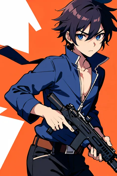 Anime male using gun