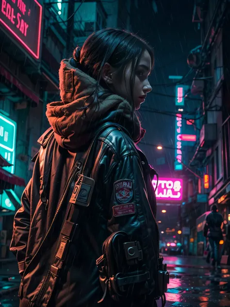 "create a high-definition, ultra-detailed 3d rendering of a dystopian cyberpunk back alley set in the year 2527. the scene takes...