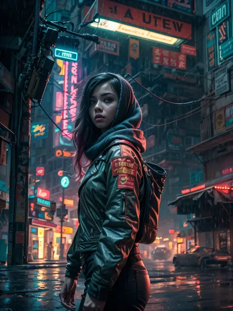 "create a high-definition, ultra-detailed 3d rendering of a dystopian cyberpunk back alley set in the year 2527. the scene takes...