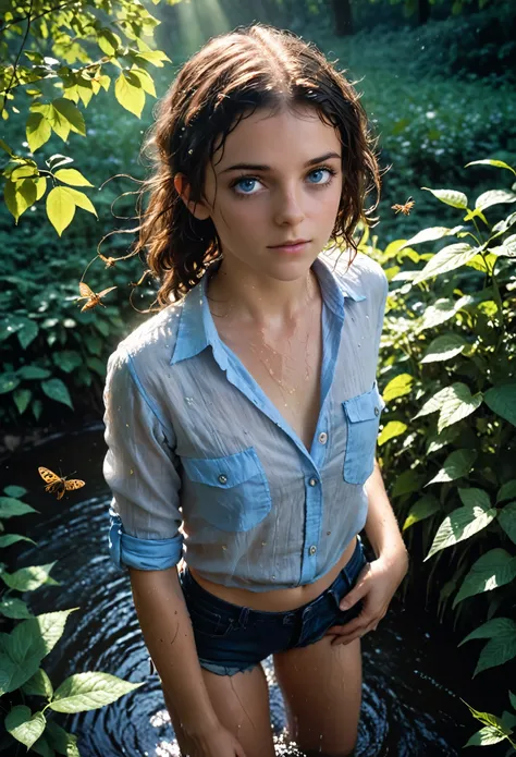 (realystic:1.4), analog photo style, depths of field, (dark-haired lightfoot halfling with blue eyes, wearing a linen shirt), (s...