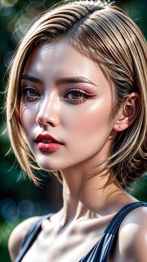 realism, realistic, ((ultra  realistic details:  velvety skin, blonde short slicked to the side hair,  symmetrical lips, light g...