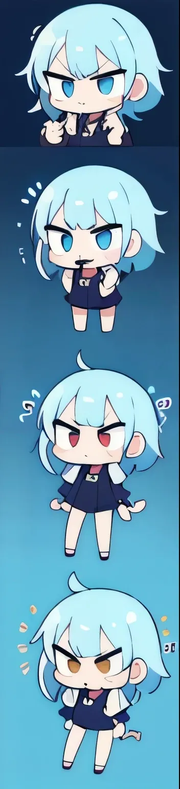 1girl, chibi emote, angry, blue hair