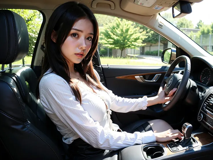 (masterpiece, highest quality), (colorful:1.4）,1girl,driving a car, holding the handle,drive,written boundary depth,while drivin...