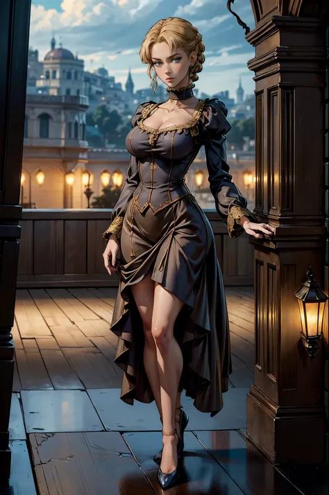 sparkling glossy blue big eyes, blue eyes, (great proportion:1.2), (medium sharp breast:1.2), 8k, realistic cartoon, young girl, masterpiece, standing, cowboy shot, arms at sides, slim figure, curvy girl, beatrice1, 8k, deep realistic shadows, detailed eye...