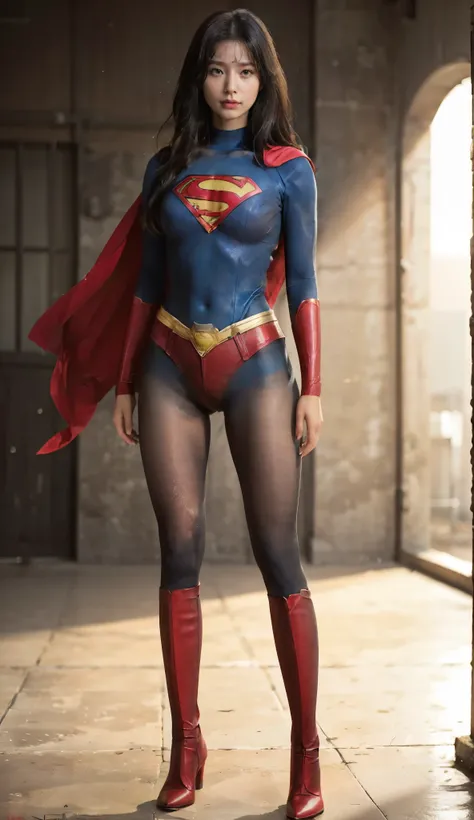 No background、(((Always close your eyes)))、(((Beautiful legs in black tights.)))、(((Legalize the beauty of your suffering face)))、((((Make the most of your original images)))、(((Supergirl Costume)))、(((Beautiful Hair)))、(((suffering)))、(((Please wear black...
