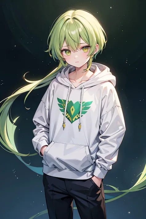 male　Hair yellow-green　Eye color emerald　Hair length: Short　cool　mens　Clothing Hoodie
