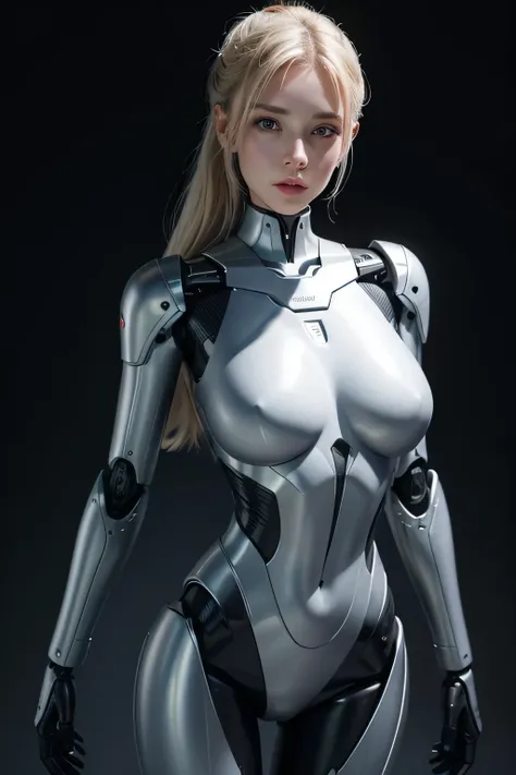 A female robot designed to look like she&#39;s wearing a black rubber suit　From the neck up, it resembles a human female.　Full body portrait　The background is an empty office at night, UHD, retina, masterpiece, accurate, anatomically correct, textured skin...