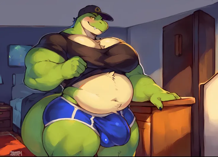 ((Solo)), 1 boy, male, very largest, ((bara)), buff, extremely thickened overweight body, ((((1500 pounds)))), (((massive fluffy belly))), (((massive thighs, massive curves, massive pecs, massive biceps))), ((((black)))), ((hunky)) (((lizard))) with, (((li...