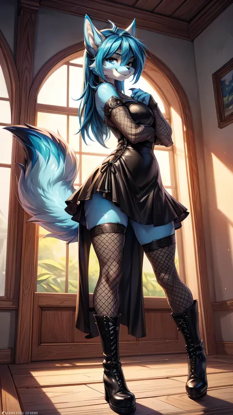 ((beautiful and detailed))) teenage girl 18 years, (((18 years))) high definition 1:1(((female))) ((Anthro)) hocico alargado de zorro, the debt, (((blue body)))Ross Tran, by Ruan Jia, by zaush, por Foxovh, cinematic lighting, seductive, the debt, Vista de ...