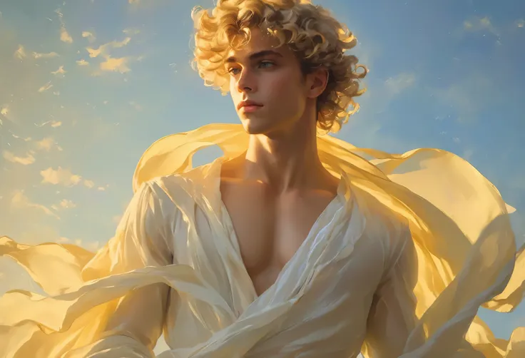 candid an full body photo of prince charming, 23 year old male supermodel, attractive and exotic, short curly blonde hair, a masculine appearance with slender smooth body, delicate and symmetrical face, natural olive skin tone, pose in a graceful contrappo...