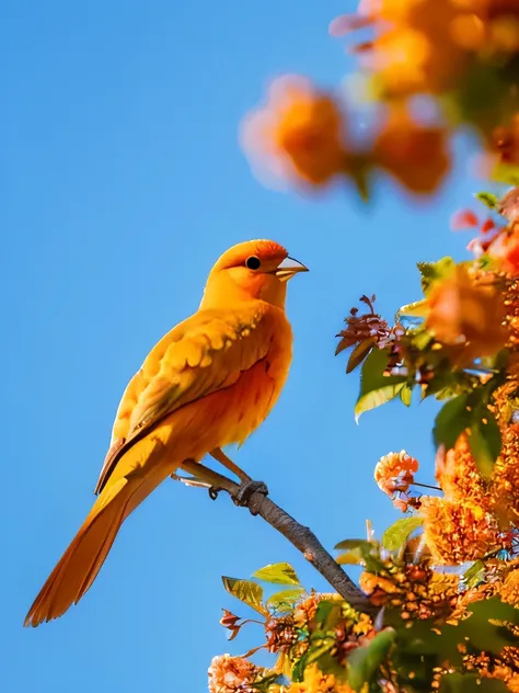 Beautiful orange bird, Perched on a tree, high quality