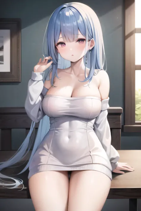 ((best quality)), ((masterpiece)), (detailed), 1 Girl, Off-shoulder sweater, 