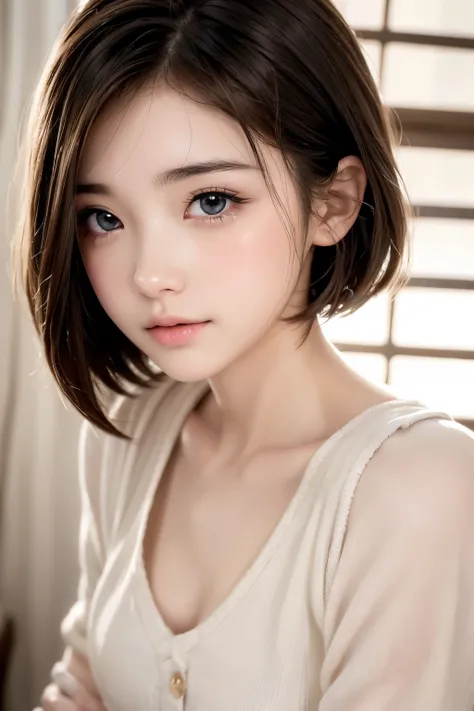 (cry)、Cute Girl、Highly detailed face、Attention to detail、double eyelid、Beautiful thin nose、Sharp focus:1.2、beauty:1.4、(short hair)、Pure white skin、Highest quality、masterpiece、Ultra-high resolution、(Realistic:1.4)、Highly detailed and professional lighting、b...