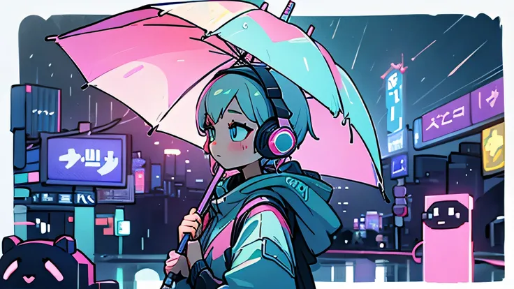 Pixel dots、cute、electronic、beautiful girl、Game Music、Future City、Headphones、rain