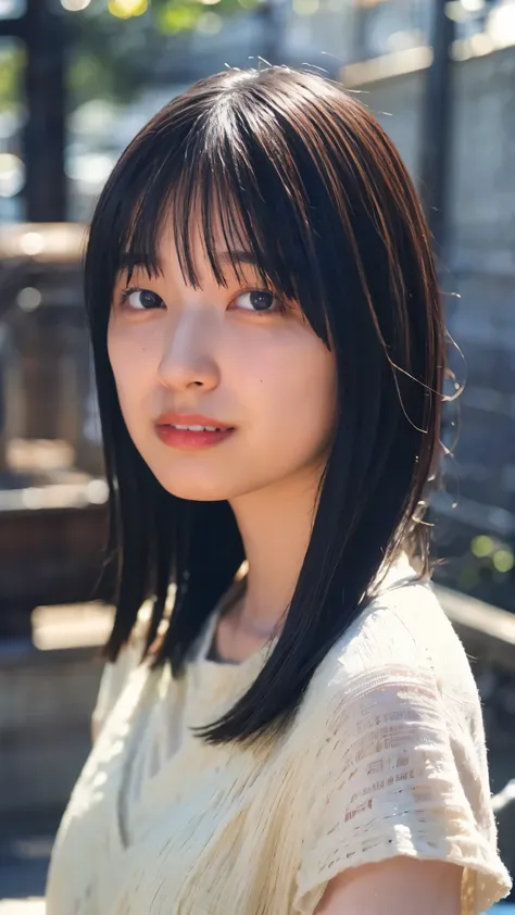 everything modern:1.66, cute japanese women photos, smile:1.78, 20-year-old, oil for straight, one-length hair＆hair balm:1.55, (...