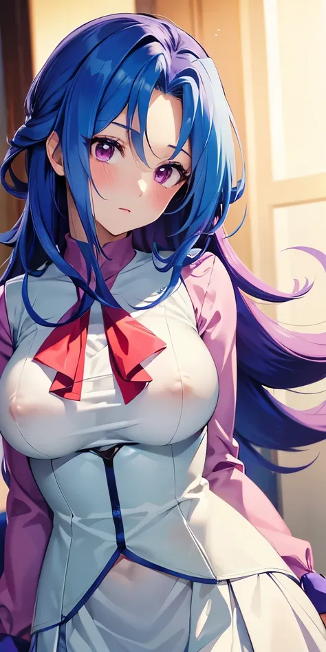 1 Female,High definition,high resolution,Ultra-realistic,8K, kr1, multicolored hair, dyed bangs, long sleeves, bow, pink dress, white vest, white skirt,European,sexy,Upper body close-up,Photographed from the front,Dynamic Angles,private teacher,blush, big ...