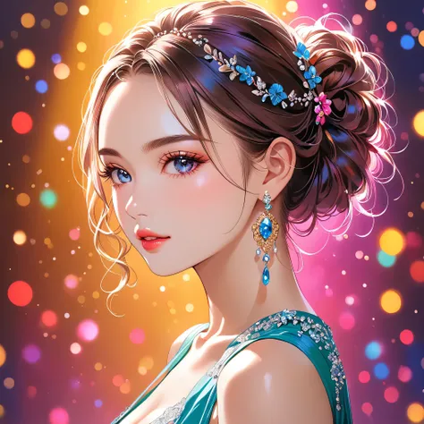 (best quality, highres, realistic:1.37), vivid colors, studio lighting, portraits, bokeh, oil painting, detailed eyes and face, beautiful detailed lips, long eyelashes, youthful appearance, energetic pose, dynamic movement, stage performance, solo performa...