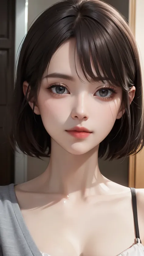 (masterpiece、Realtic、masterpiece,Very detailed,Highest quality,8k,CG,shape,shaving:1.0),(one person&#39;s:1) 、Dark Room、Bedroom、sexy gestures and faces、sexy, jyojifuku,nurse、Big Breasts, Cleavage、latexのnurse uniform、Lying in bed