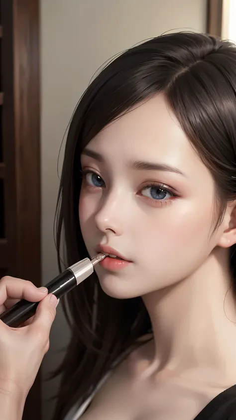 (masterpiece、Realtic、masterpiece,Very detailed,Highest quality,8k,CG,shape,shaving:1.0),(one person&#39;s:1) 、Dark Room、Bedroom、sexy gestures and faces、sexy, jyojifuku,nurse、Big Breasts, Cleavage、latexのnurse uniform、Lying in bed