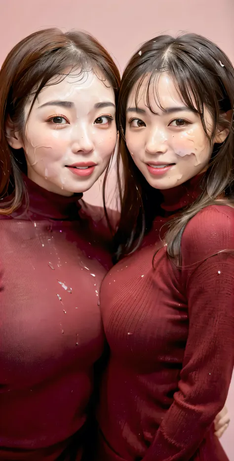 (tabletop、highest quality、8k、award-winning works、ultra-high resolution)、(group photo of two women 1.4)、(the perfect red turtlene...