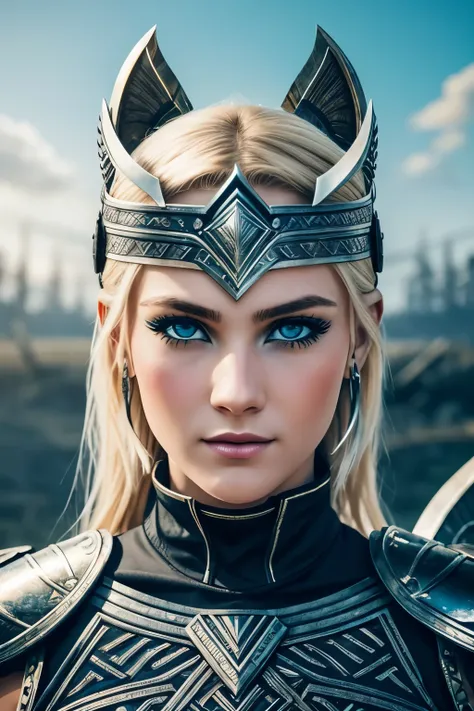 Beautiful warrior girl, Valkyrie, blond short hair, bright blue eyes, хищная smile, gaze, обруч на лбу, Movement, the thrill of the hunt, wind in hair, metal,  armor, a sword, Bow and arrows, metalические крылья, punk rock style, cyber punk, high quality, ...