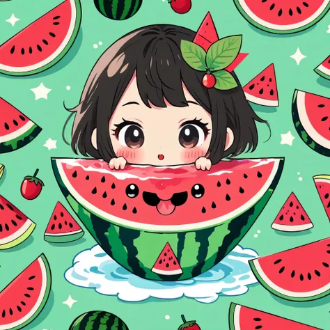 Micho style, Kawaii Design, Watermelon shaved ice