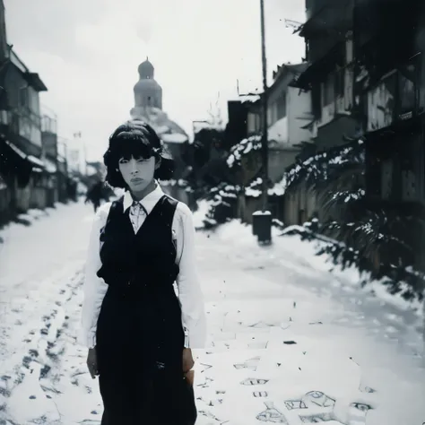 black and white photography、young woman photographed on the street