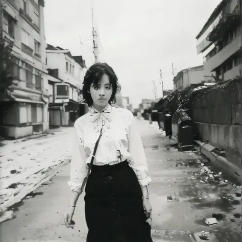 black and white photography、young woman photographed on the street