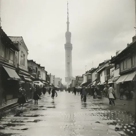 black and white photography、young woman photographed、the hustle and bustle of downtown tokyo