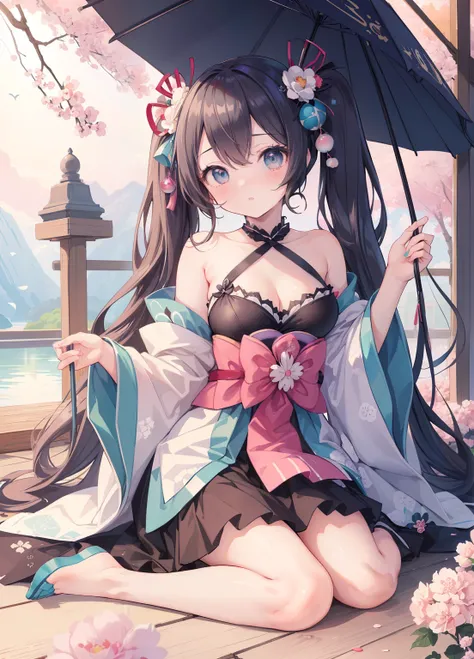 (masterpiece、Highest quality、Highest quality、Official Art、Beautiful and beautiful:1.2)、(One person:1.3)Hatsune Miku、Twin tails,Beautiful breasts, Katsushika Hokusai,masterpiece, super high quality, Beautiful details, Very detailed,16K, Exquisite, Absurd, H...