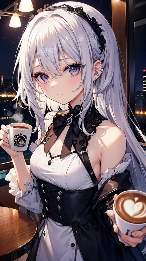 Silver Hair、Goth、coffee、Cheesecake、night