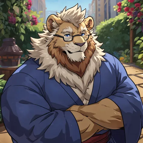 Delicated elder anthro lion in kemono.